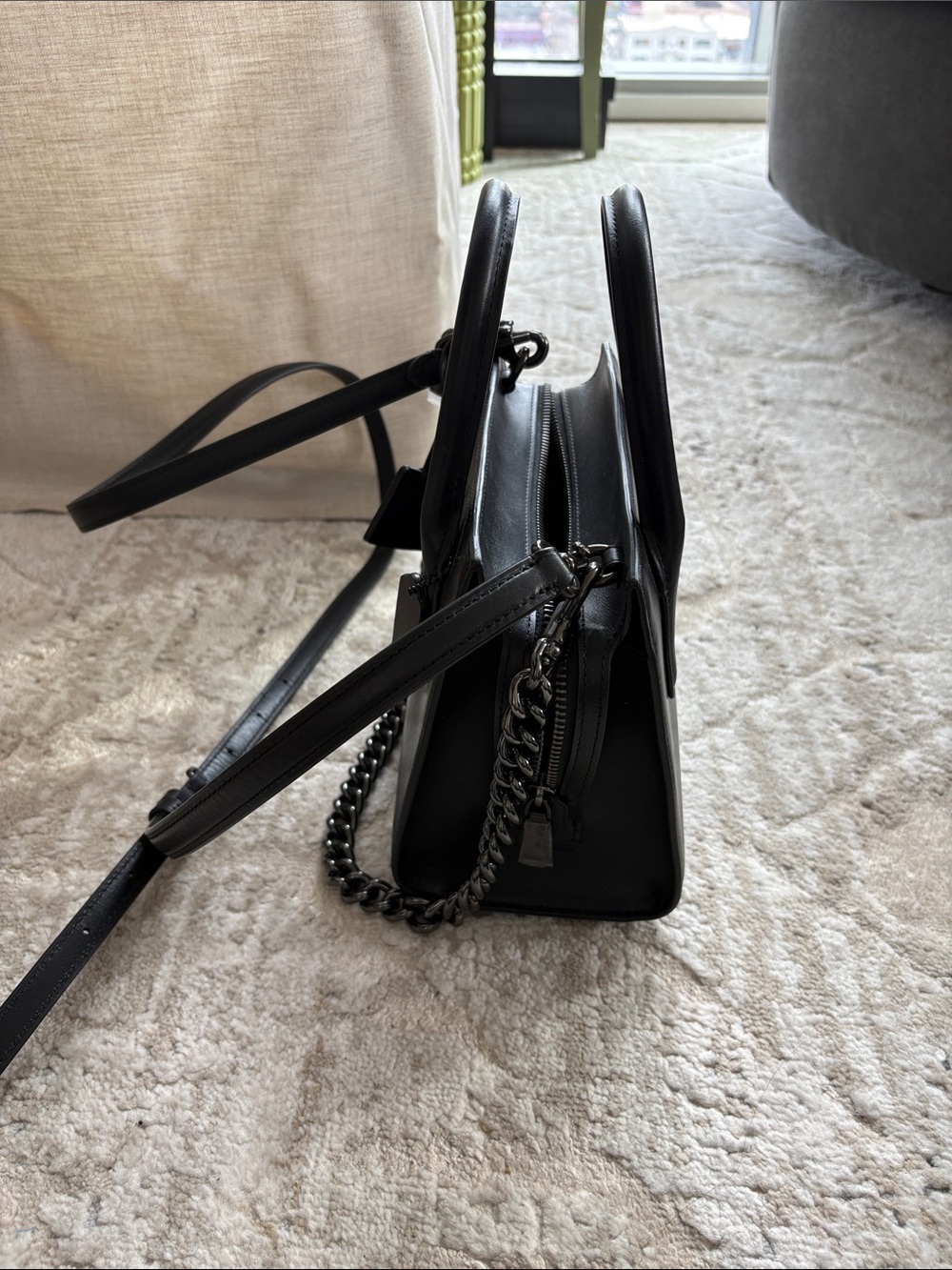 Coach Black Leather Mini Satchel with Chain Strap - Picture 11 of 15